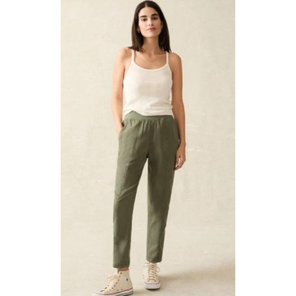 Faherty Women's Arlie Linen Blend Day Pant Jogger in Olive Green, Small